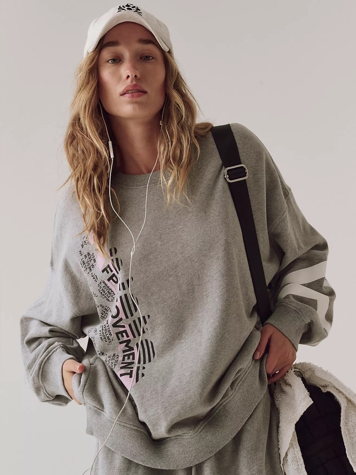 Free People All Star Buti Logo Pullover In Heather Grey/White Combo Xl